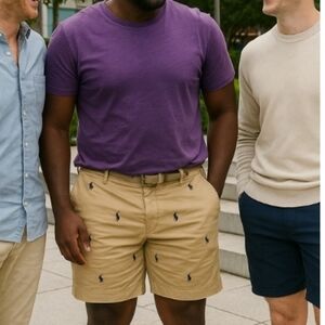 Polo Ralph Lauren Men's Size 34 Khaki Embroidered Horse Pony Print All Over